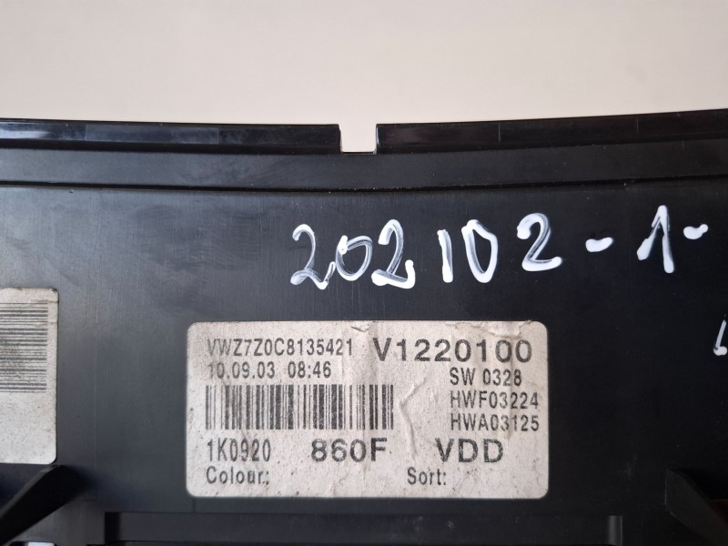 Recambio de cuadro instrumentos para volkswagen golf v (1k1)(10.2003) bkd referencia OEM IAM 1K0920860F UBIC. 1  