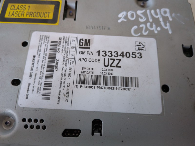 Recambio de sistema audio / radio cd para opel astra j berlina 5p a20dth referencia OEM IAM 13334053  
