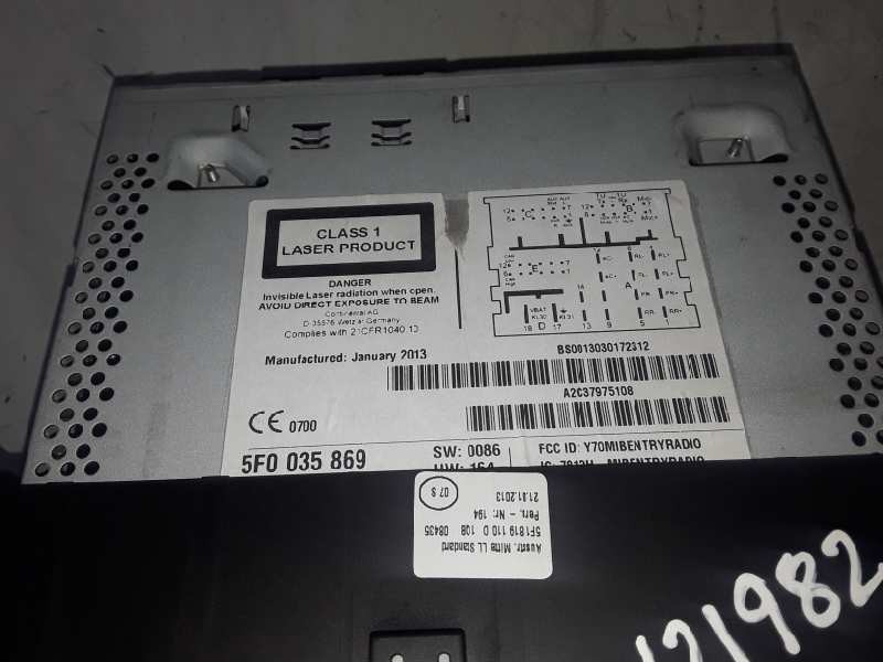 Recambio de sistema audio / radio cd para seat leon (5f1) cmb referencia OEM IAM 5F0035869 / A2C37975108  