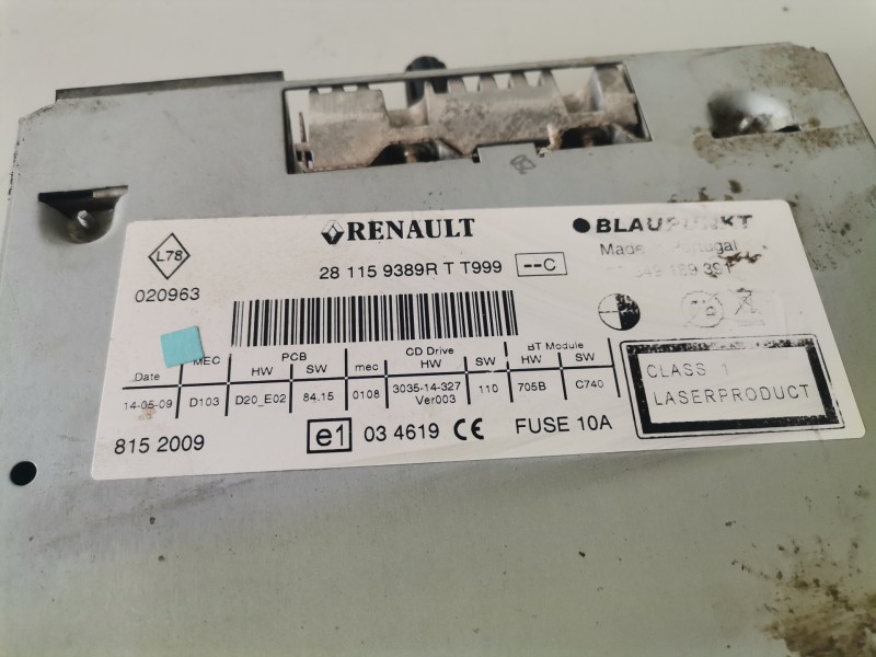 Recambio de sistema audio / radio cd para renault megane iii coupe k9k832 referencia OEM IAM 281159389RT  