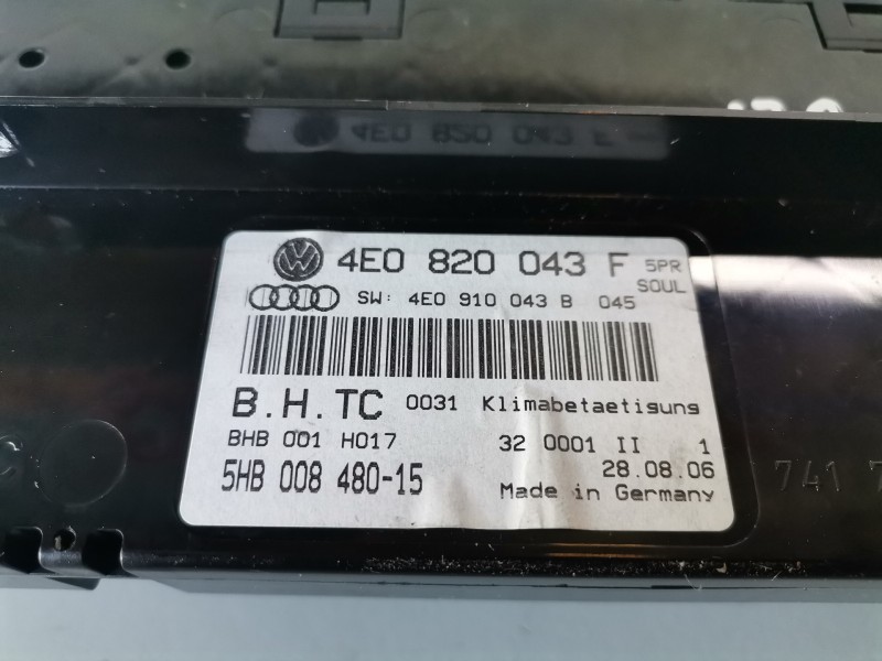 Recambio de mando climatizador para audi a8 (4e) bvn referencia OEM IAM 4E0820043F  