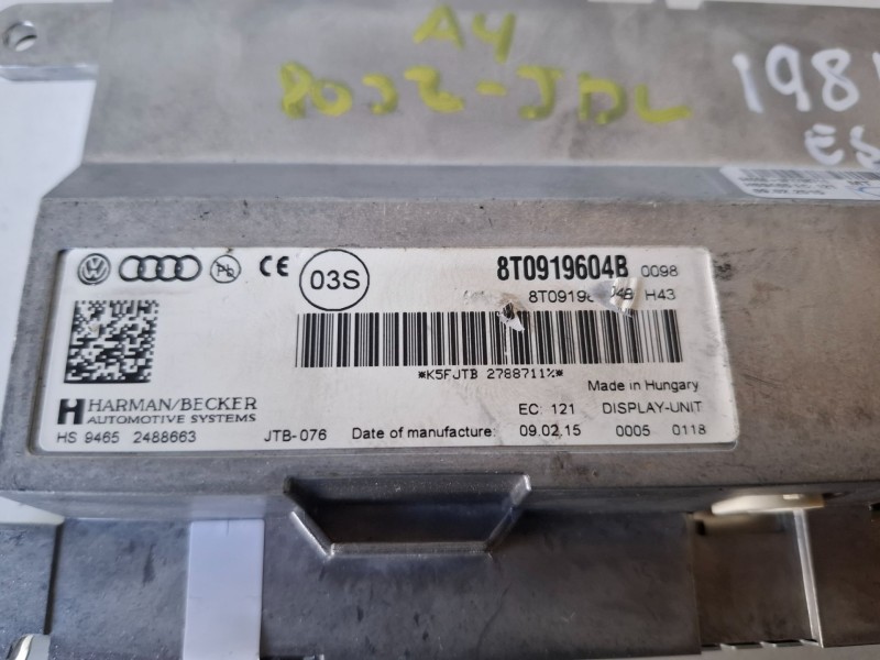 Recambio de pantalla multifuncion para audi a4 berlina (8k2) cjcd referencia OEM IAM 8T0919604B  
