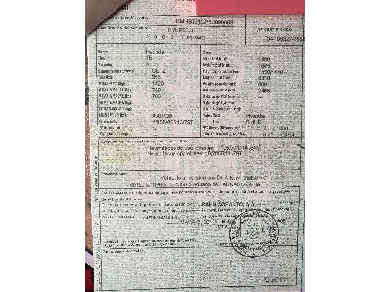 hyundai getz (tb) del año 2005