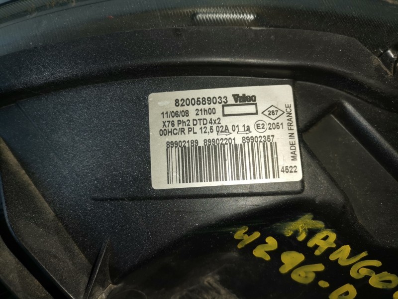 Recambio de faro derecho para renault kangoo i (f/kc0) k9k704 referencia OEM IAM 8200589033  