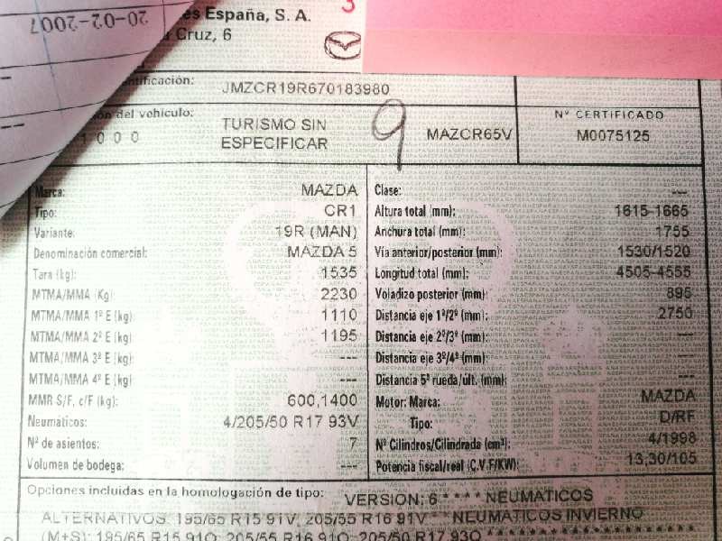 mazda 5 berlina (cr) del año 2007