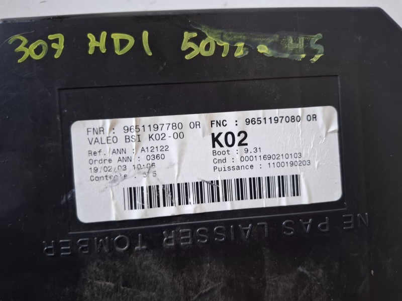 Recambio de caja reles / fusibles para peugeot 307 (s1)(04.2001) rhy referencia OEM IAM 9651197780  